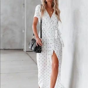 VICI: DEUCE POLKA DOT BARDOT WRAP MAXI DRESS Size XS
